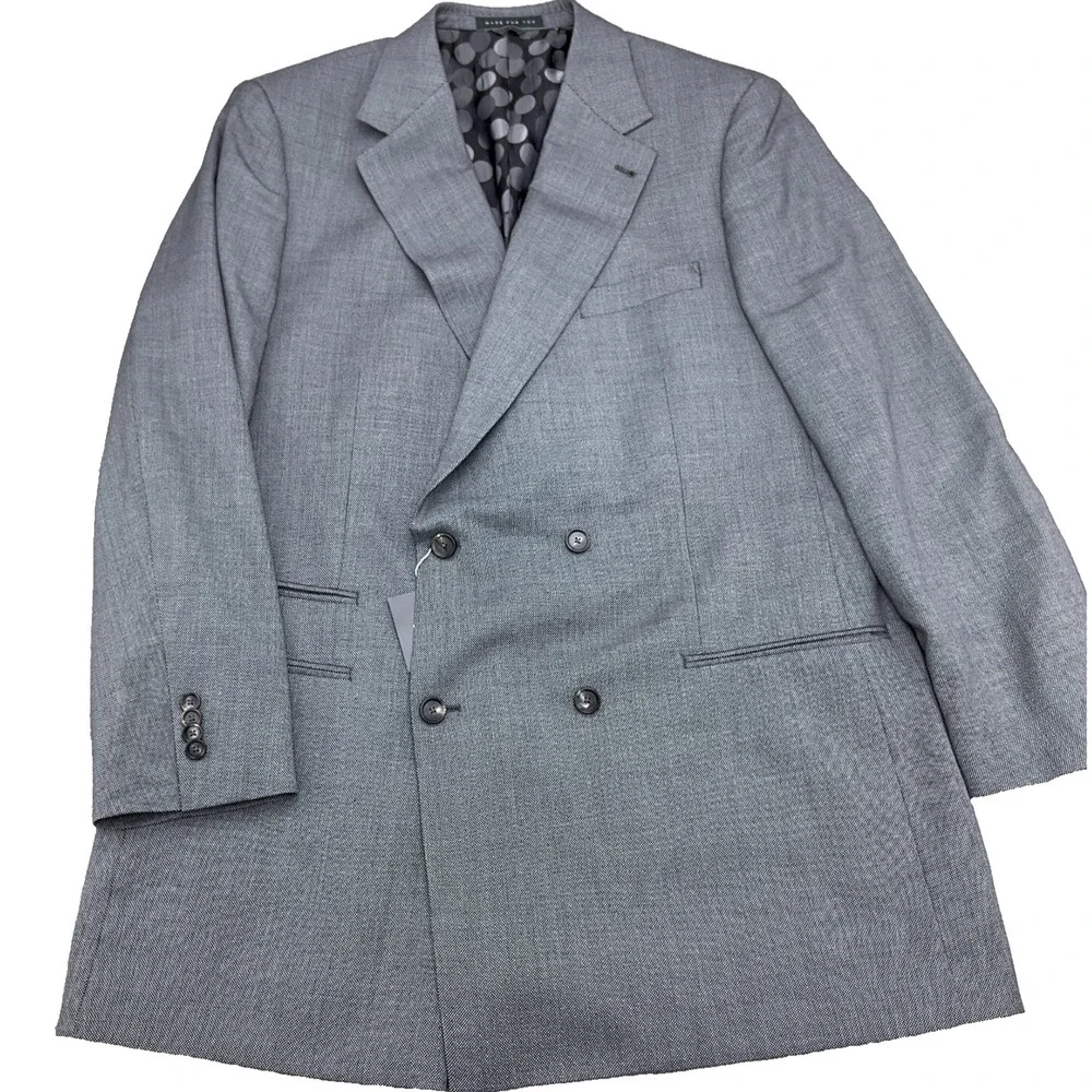 Indochino Blazer Men 45 Gray Birdseye Newbury Wool Double‎ Breasted Bespoke